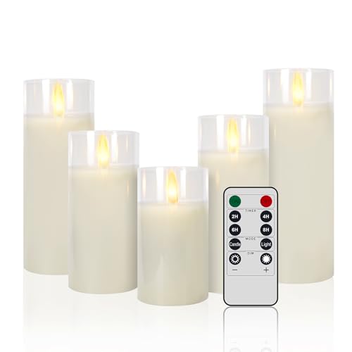 Image of Flashing Flameless Candle Battery,Flashing Led Pillar Candles with Remote Control and Battery Power,Set of 5 /Ivory1