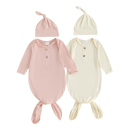 Newborn Knotted Gown 2 Pack Plain Sleeper for Baby Boy Girl Coming Home Outfit