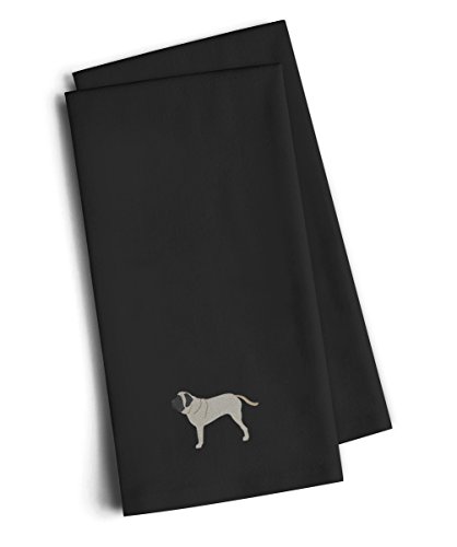 Caroline's Treasures BB3456BKTWE English Mastiff Black Embroidered Towel Set of 2 Decorative Bathroom Guest Hand Towel for Hand, Face, Tea, Dishcloth, 19 X 25, Black