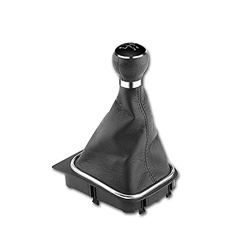 1neiSmartech Juego Completo De Pomo De Palanca De Cambios Manual De 5 Marchas + Funda De Piel Sintética Con Costuras Negras + Marco De Repuesto Para Coche, Color Negro Instalación Plug & Play