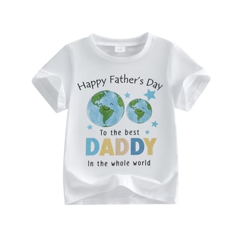 Image of Unisex Baby Fathers Day Outfit Girls Boys Tshirts Letter Earth Print Short Sleeve Crew Neck Cotton Tee Shirt Tops Kids Summer Clothes 1-6 Years (White, 3-4 Years)