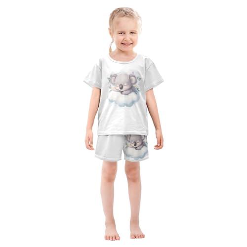 Koala Cloud Flowers White Pajama Set Short Sleeve Nightwear Soft Clothes Set Summer Pajamas Cotton 5Y3