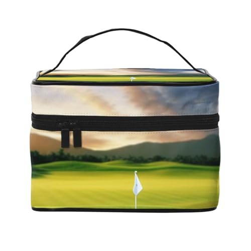 Trousse de maquillage de golf grand format imperméable avec fermeture éclair et poignée supérieure