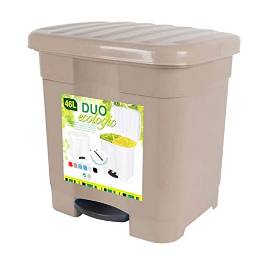 AC - Cubo de Basura Ecológico 46L - Cubo con 2 divisiones interiores - Cubo Reciclar - Fabricado en plástico Resistente. - Ideal para el hogar, trabajo, hostelería, etc. Color Topo