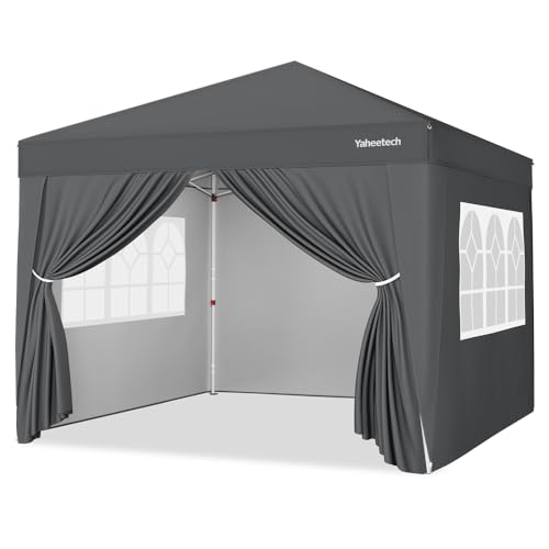 Yaheetech Tonnelle de Jardin 3x3m, Tente de Camping avec 4 Parois Latérales, Tente Pliante pour Jardin Fête Mariage Sport Gris Foncé