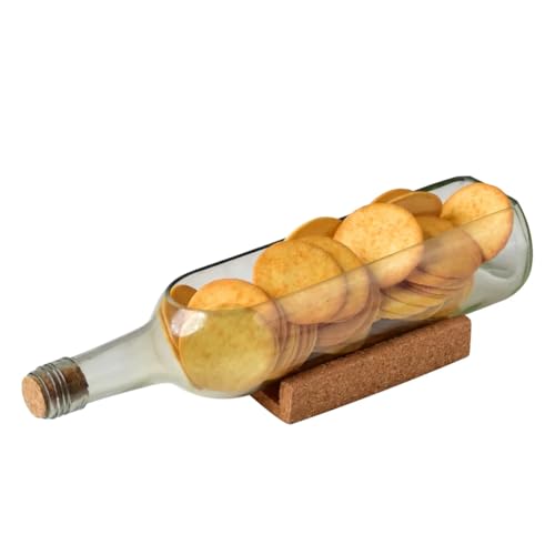 GoGiftid Piatto per formaggio con bottiglia di vino riciclato, vassoio in vetro riciclato su supporto in sughero, piatto da portata fatto a mano per snack e antipasti, regalo ecologico per gli amanti
