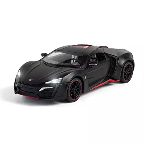 Image of 1:24 Scale Lykan Hypersport Diecast Model Toy Car, Alloy Metal Pull Back Vehicle for Kids, Openable Doors, Lights & Music, Big Size Toy Car for Boys & Girls (Black)