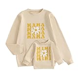 Karwuiio Mommy and Me Fall Outfits Mama and Mini Sweatshirts Family Matching Outfits Letter Print Pullover Sweatshirt Tops (Baby, 18-24 Months, Apricot Flower)