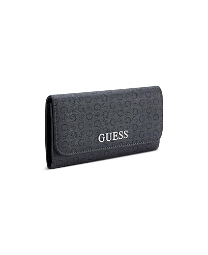 Image of Guess Coal Printed Snap Button Abbas Slim Tri-Fold Wallet