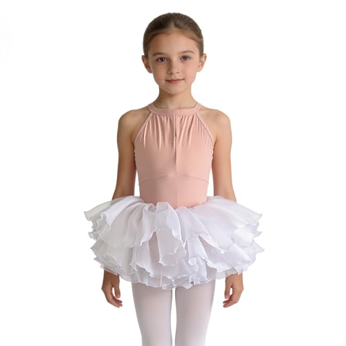 inlzdz Maillot Body Gimnasia Ritmica Niña Vestido De Ballet Tutu Baile Princesa Leotardo con Falda Regalo Rosa 15-16 años