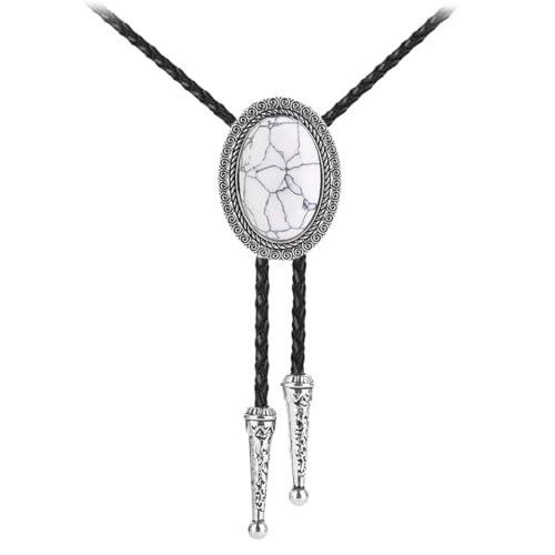 Image of AZORA Western Cowboy Bolo Tie Men Leather Necktie Leather Cord Turquoise Stone Bolo Ties for Men Women