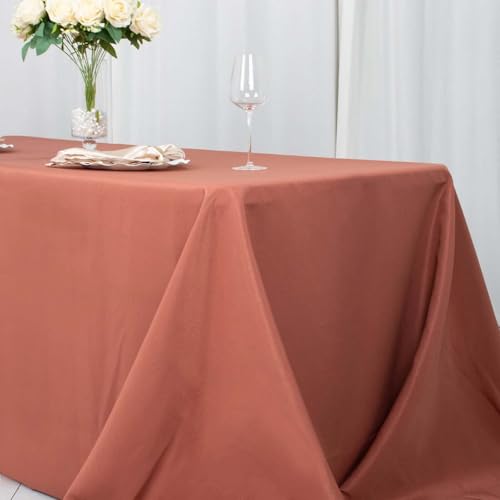 Efavormart 90x156 Seamless Premium Terracotta 200 GSM Linens Polyester Rectangle Tablecloth Commercial Grade for Wedding Banquet Restaurant