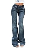 EMMIOL Flared Jeans For Women Mid-Low Waist Curvy Fashion Bootcut Trousers Dark Blue M