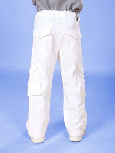Image of KiddoPanti Boys Cargo Pants | 100% Cotton Twill | Comfortable Regular Fit | Elastic Waistband & Zip Fly | 6 Pocket Lower for Kids | Full-Length Casual Wear