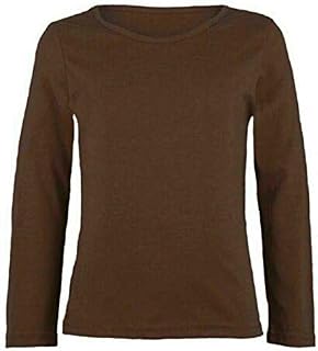 Kids Plain Basic Top Long Sleeve Girls Boys Uniform T-Shirt Tops 2-13 Years (11-12 Years, Brown)