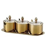 Couleur: argent / doré Pots à épices Salieres Et Poivrieres Pot d\'assaisonnement Canister Spice Set avec couvercle de verre Jars de sel Organisation Conteneur de cuisine pour Thé, Herbes, Bonbons ( Color : Golden-3 pcs )