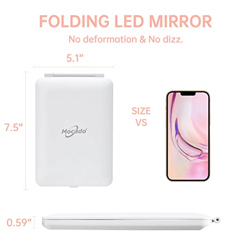 Led Foldable Travel Makeup Mirror - 5X7 Inches 3 Colors Light 3X 5X Magnifier Modes Usb Rechargeable Touch Screen, Portable Tabletop Cosmetic Mirror For Travel, Cosmetic, Office(White) #TOP6
