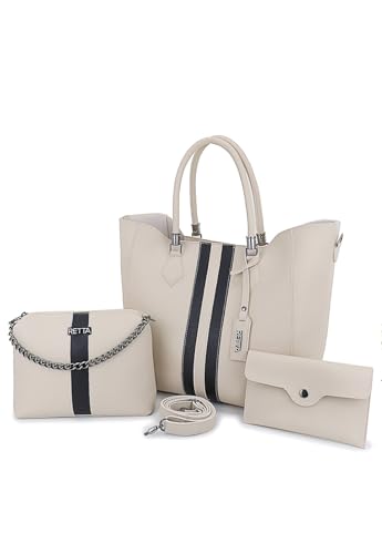 Kit Bolsa Feminina Sacola Transversal e Necesserie Retta Oficial (MARFIM COM PRETA)