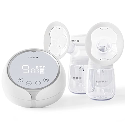 Electric Breast Pump, Double Electric Breast Pump, Breastfeeding Pump, Strong Suction Power Rechargeable Pain Free Breast Pumps with 2 Modes & 9 Levels Come with 27mm Flanges