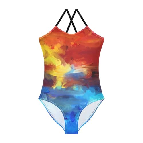 Abstract Red and Blue Girl's Swimsuit 1-Piecing Teen Bathing Suits for Girls Swimsuits for Teen Girls