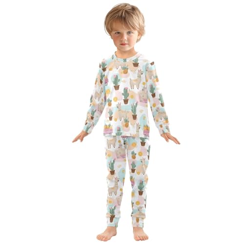 ALAZA Cactus Flower Alpaca Pineapple Pajamas Long Sleeve Sleepwear 2-Piece Pajama Set3