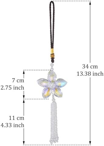 Crystal Flower Car Rear View Mirror Pendant Ornament Lucky Charm with Dangle Beads, Transparent