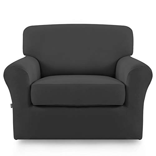 Easy-Going 2 Pieces Microfiber Stretch Sofa Slipcover – Spandex Soft Fitted Sofa Couch Cover, Washable Furniture Protector with Elastic Bottom Kids,Pet (Sofa, Black)