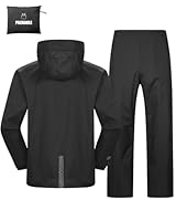 Herren & Damen Regenanzug Wasserdichte Packbare Regenjacke+Regenhose mit Reflektierender Outdoor Regenkleidung Winddichte Regenset Leichter Regenkombi für Radfahren Angeln Schwarz-ungefüttert 2XL