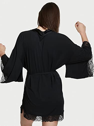 Victoria's Secret Modal Lace-Trim Robe With Bell Sleeves, Black, Xl/Xxl #TOP2