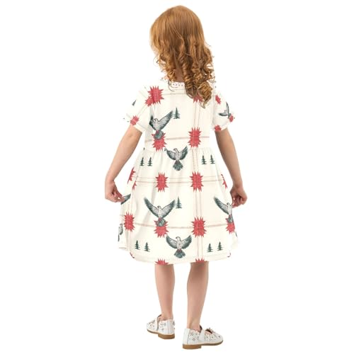 Summer Girl Dresses Hawk Plaid Toddler Short Sleeve A-line Dress Casual Sundress3