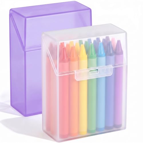 Image of Clabby 2 Pcs Clear Plastic Crayon Boxes Hold 24 Count, Purple,Clear