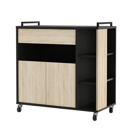 Mueble-de-Cocina-Auxiliar-para-microondas-en-Color-Negro-y-Roble-80x76cm Mueble-de-Cocina-Auxiliar-para-microondas-en-Color-Negro-y-Roble-80x76cm