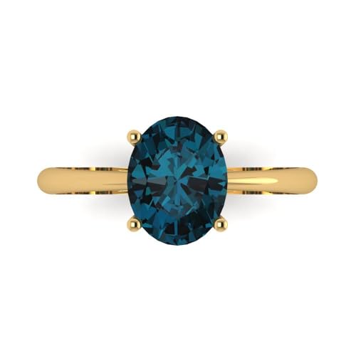 2.0 ct Oval Cut Natural London Blue Topaz 14k Yellow Gold Solitaire Wedding Engagement Bridal Promise Ring