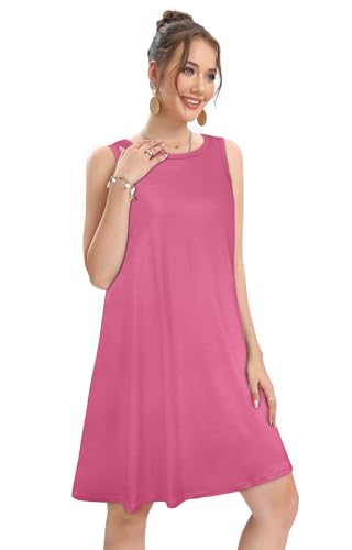 Image of elescat Women's Summer Dresses 2026 Beach Casual Sleeveless Floral Print Tank Loose Sundress with Pocket