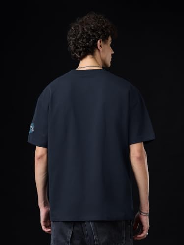Image of The Souled Store Originals : Kalyuga Oversized T-Shirt for Men Boys Cotton Casual Half Sleeves Baggy Loose Fit Drop Shoulder Round Neck Grey