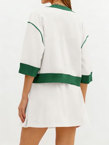 Image of Tankaneo Womens 2 Piece Skirt Sets 3 /4 Sleeve Sweatshirt Lounge Sets | Skort Sets, Color Block, Summer Casual, Matching Sets, Trendy Outfits