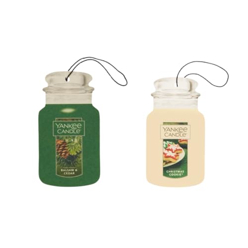 Image of Yankee Candle Classic Paper Car Jar Air Freshener, Hanging Car Freshener, Long Lasting Car Fragrance, Balsam & Cedar, Christmas Cookie, 3 Each (Christmas Comforts Variety Pack)
