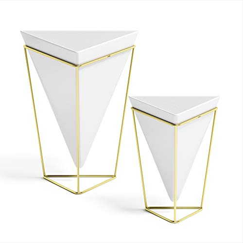 Umbra 1004372-524 Trigg Desktop Planter Vase & Geometric Container-For Succulent, Air, Mini Cactus, Faux Plants And More, Desk, White/Brass thumb #13
