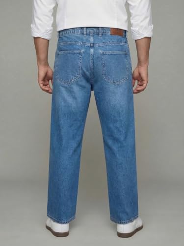 Image of Urbano Plus Men's Relaxed Fit Washed Denim Jeans Non-Stretchable