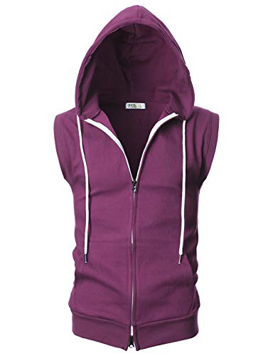 Image of Ohoo Mens Slim Fit Sleeveless Lightweight Zip Up Hooded Sweatshirt Vest Hoodie