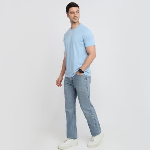 Image of Raymond Men Regular Fit Solid Pattern Pure Cotton Crew Neck Half Sleeve Casual T-Shirt