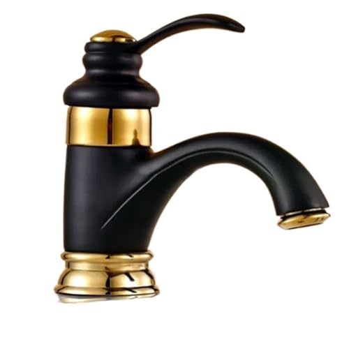 Robinet mélangeur d'évier noir classique en laiton avec commande dorée
