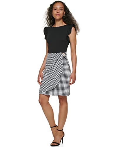 Image of DKNY Women's Flutter Sleeve Faux Wrap Dress with Hardware
