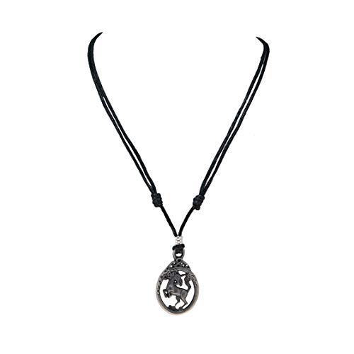 BlueRica Unicorn on Adjustable Black Cord Necklace (Old Silver Finish)