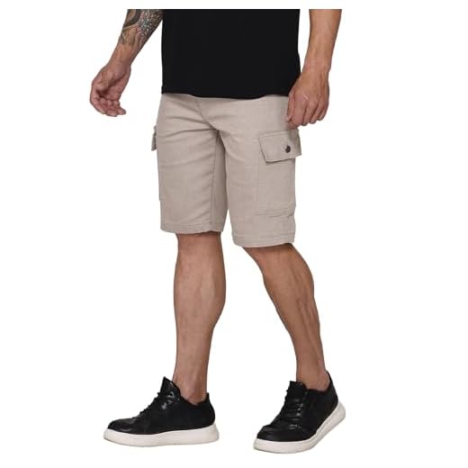 Bermuda Masculina Cargo Sarja Bege com Bolsos Laterais e Elastano - Confortável e Estilosa para o Dia a Dia