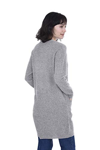 Image of Cashmeren Women's 100% Pure Inner Mongolian Cashmere Essential Long V-Neck Cardigan with Buttons and Pockets (Heather Grey, X-Large)