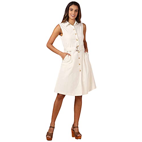 Image of in. fuse by Shoppers Stop Solid Collared Neck Cotton Blend Womens Regular Fit A-Line Dress