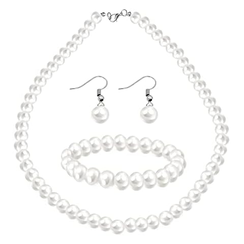 Vintage Round Imitation Pearl Necklace White Faux Beaded Pearl Necklace for Clothing Accessories (3 Packs Set) Cover