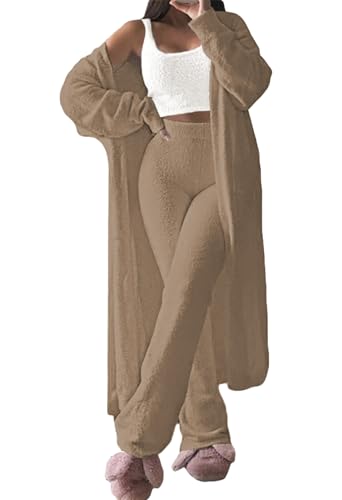 Fixmatti Women Fuzzy Fleece 3 Piece Outfits Soft Sherpa Coat