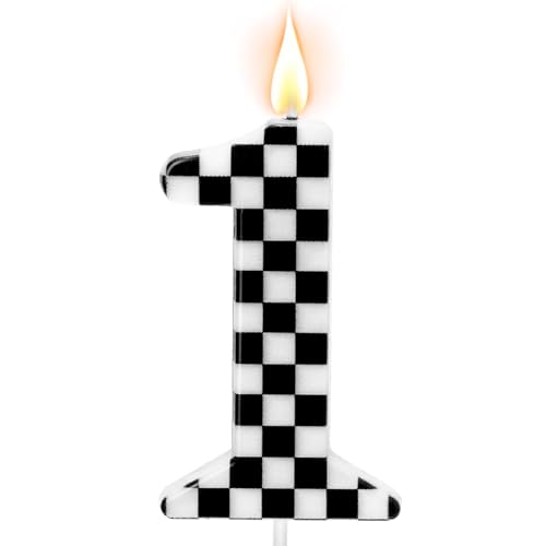 Racing Car Themed Birthday Candles Number 1 Checkered Candles Black & White Checkered Cake Topper Cool Racing Themed Party Supplies Special Candle